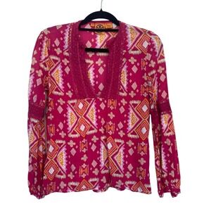 Tory Burch Pink &‎ Orange Blouse with Crochet Accents Women's Size 6